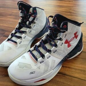 Men's Under Armour Steph Curry Olympic Basketball White and Red Athletic Shoes